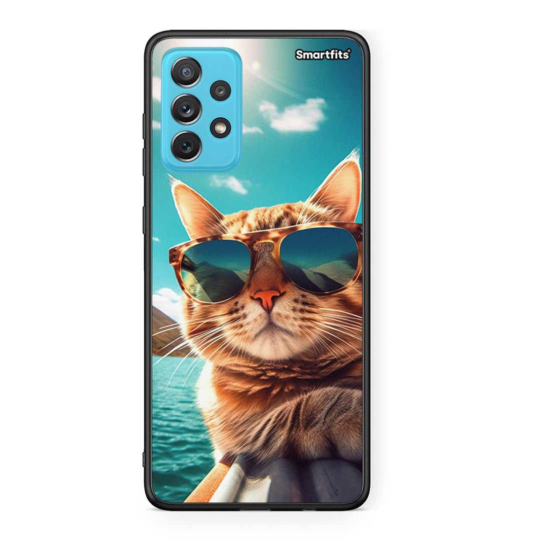 Samsung A72 Summer Cat θήκη από τη Smartfits με σχέδιο στο πίσω μέρος και μαύρο περίβλημα | Smartphone case with colorful back and black bezels by Smartfits