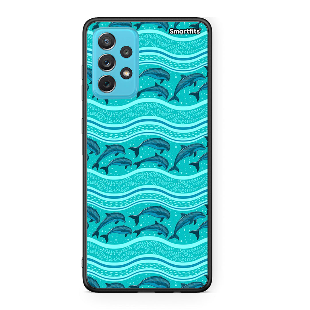 Samsung A72 Swimming Dolphins θήκη από τη Smartfits με σχέδιο στο πίσω μέρος και μαύρο περίβλημα | Smartphone case with colorful back and black bezels by Smartfits