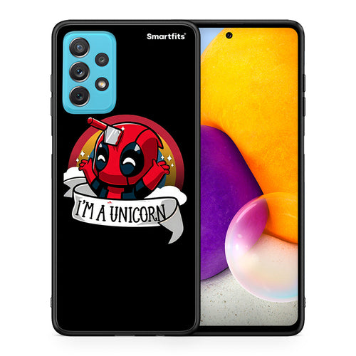 Θήκη Samsung A72 Unicorn Deadpool από τη Smartfits με σχέδιο στο πίσω μέρος και μαύρο περίβλημα | Samsung A72 Unicorn Deadpool case with colorful back and black bezels