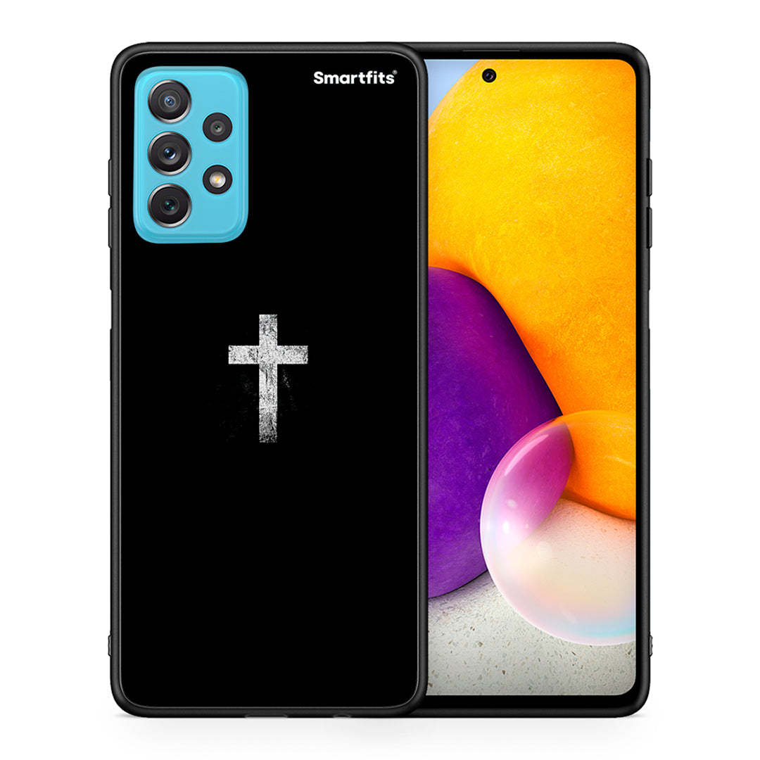Θήκη Samsung A72 White Cross από τη Smartfits με σχέδιο στο πίσω μέρος και μαύρο περίβλημα | Samsung A72 White Cross case with colorful back and black bezels