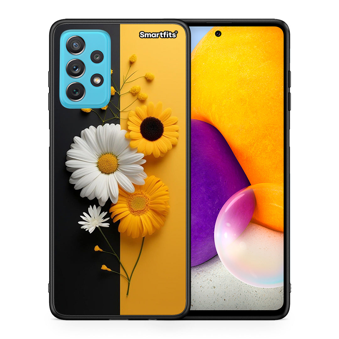 Θήκη Samsung A72 Yellow Daisies από τη Smartfits με σχέδιο στο πίσω μέρος και μαύρο περίβλημα | Samsung A72 Yellow Daisies case with colorful back and black bezels