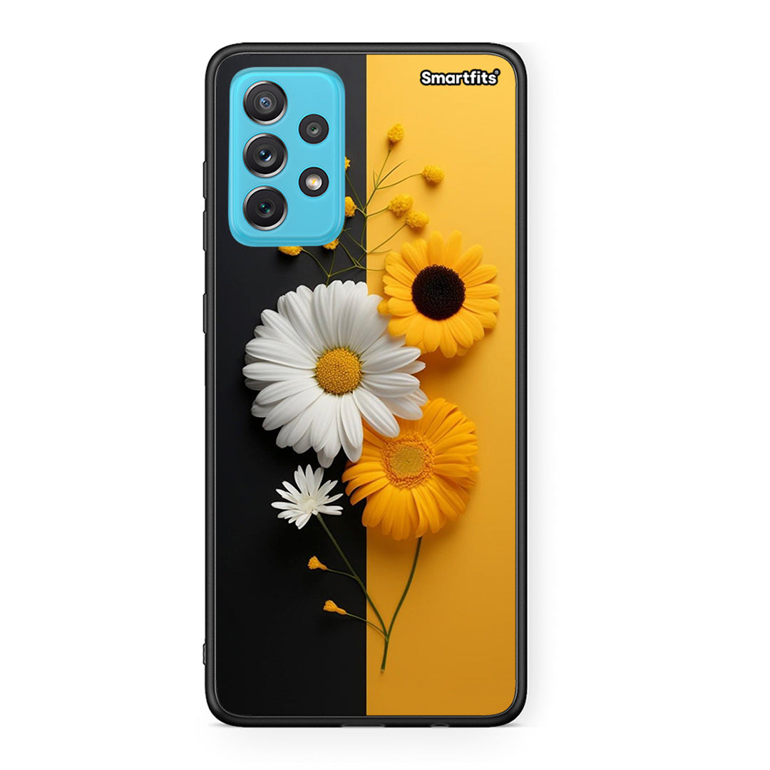 Samsung A72 Yellow Daisies θήκη από τη Smartfits με σχέδιο στο πίσω μέρος και μαύρο περίβλημα | Smartphone case with colorful back and black bezels by Smartfits