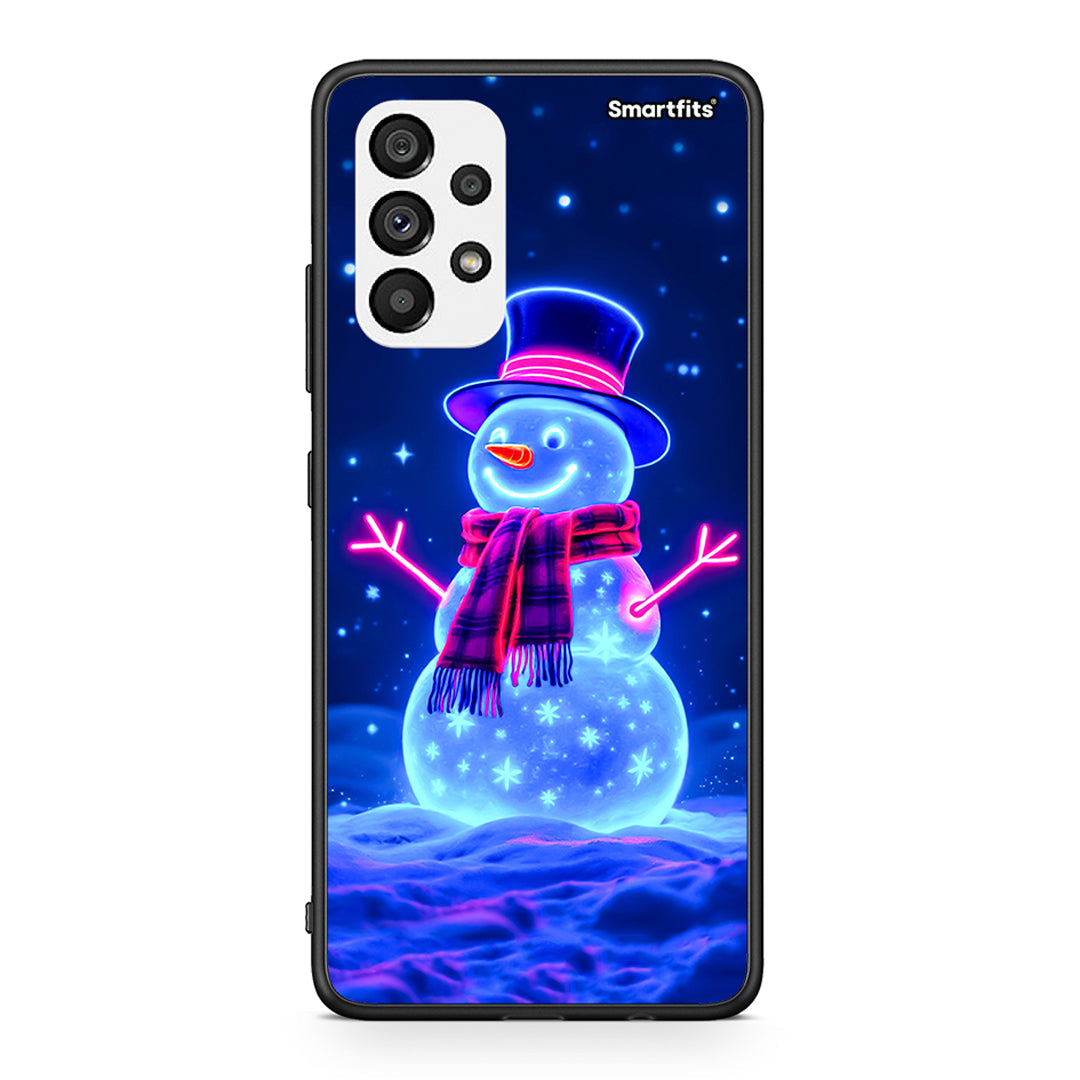 Samsung A73 5G Christmas Neon Snowman θήκη από τη Smartfits με σχέδιο στο πίσω μέρος και μαύρο περίβλημα | Smartphone case with colorful back and black bezels by Smartfits