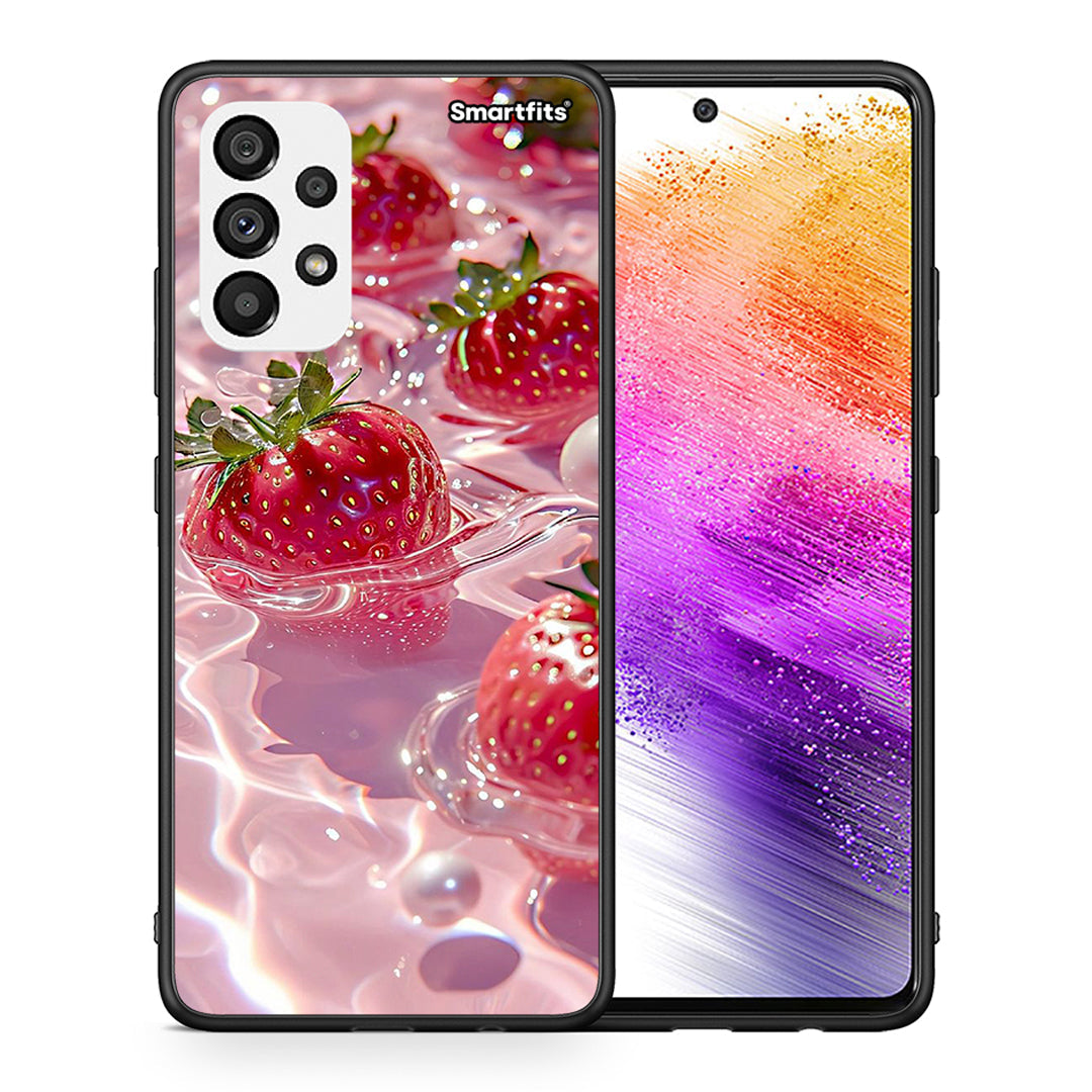 Θήκη Samsung A73 5G Juicy Strawberries από τη Smartfits με σχέδιο στο πίσω μέρος και μαύρο περίβλημα | Samsung A73 5G Juicy Strawberries case with colorful back and black bezels