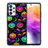 Thumbnail for Θήκη Samsung A73 5G Neon Halloween από τη Smartfits με σχέδιο στο πίσω μέρος και μαύρο περίβλημα | Samsung A73 5G Neon Halloween case with colorful back and black bezels