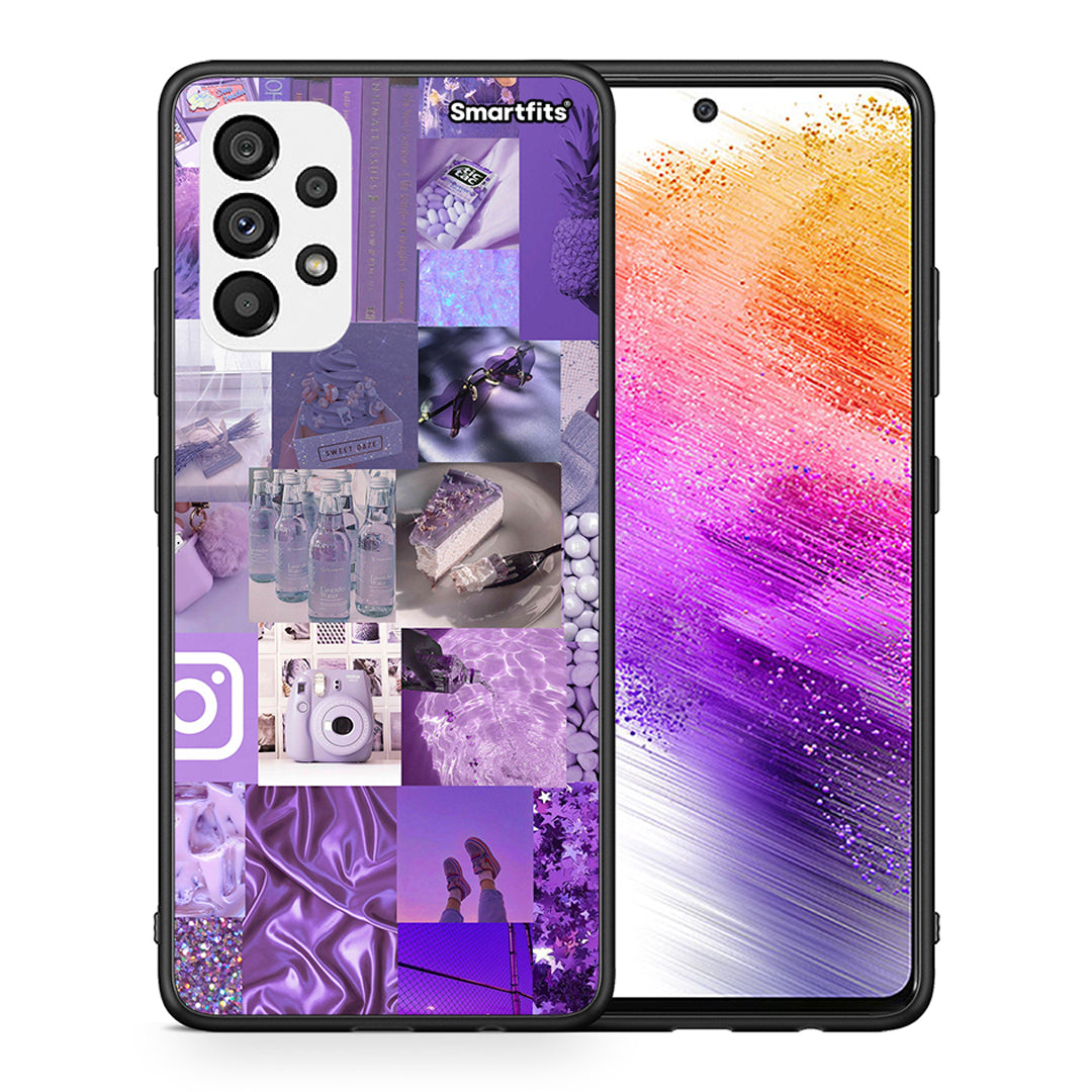 Θήκη Samsung A73 5G Purple Aesthetic Collage από τη Smartfits με σχέδιο στο πίσω μέρος και μαύρο περίβλημα | Samsung A73 5G Purple Aesthetic Collage case with colorful back and black bezels