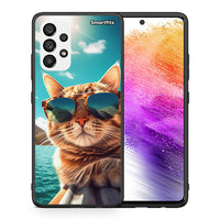 Thumbnail for Θήκη Samsung A73 5G Summer Cat από τη Smartfits με σχέδιο στο πίσω μέρος και μαύρο περίβλημα | Samsung A73 5G Summer Cat case with colorful back and black bezels
