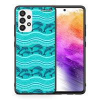 Thumbnail for Θήκη Samsung A73 5G Swimming Dolphins από τη Smartfits με σχέδιο στο πίσω μέρος και μαύρο περίβλημα | Samsung A73 5G Swimming Dolphins case with colorful back and black bezels