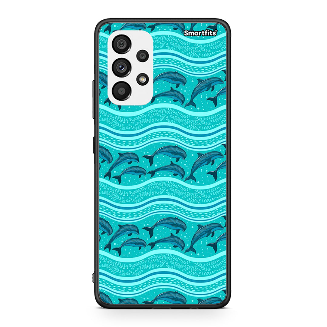 Samsung A73 5G Swimming Dolphins θήκη από τη Smartfits με σχέδιο στο πίσω μέρος και μαύρο περίβλημα | Smartphone case with colorful back and black bezels by Smartfits