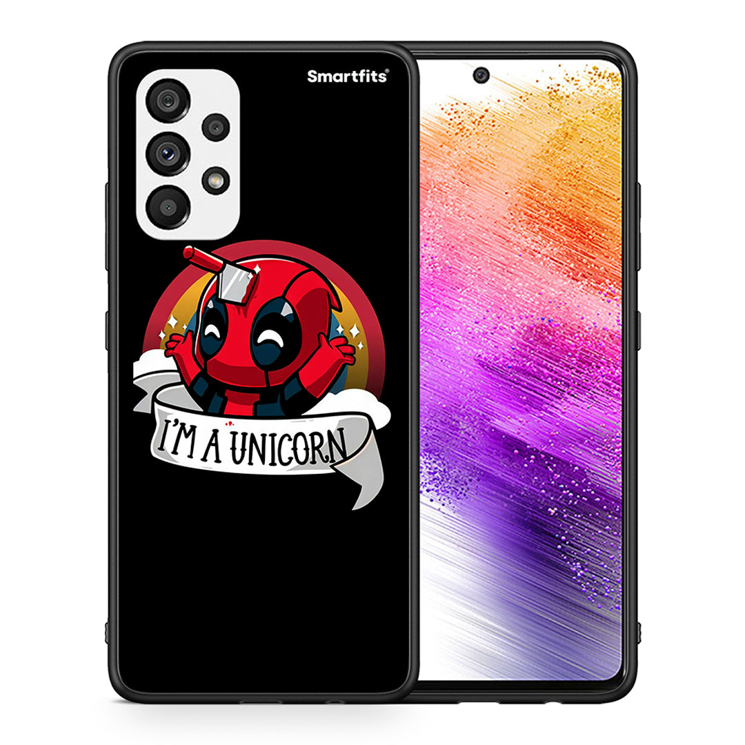 Θήκη Samsung A73 5G Unicorn Deadpool από τη Smartfits με σχέδιο στο πίσω μέρος και μαύρο περίβλημα | Samsung A73 5G Unicorn Deadpool case with colorful back and black bezels