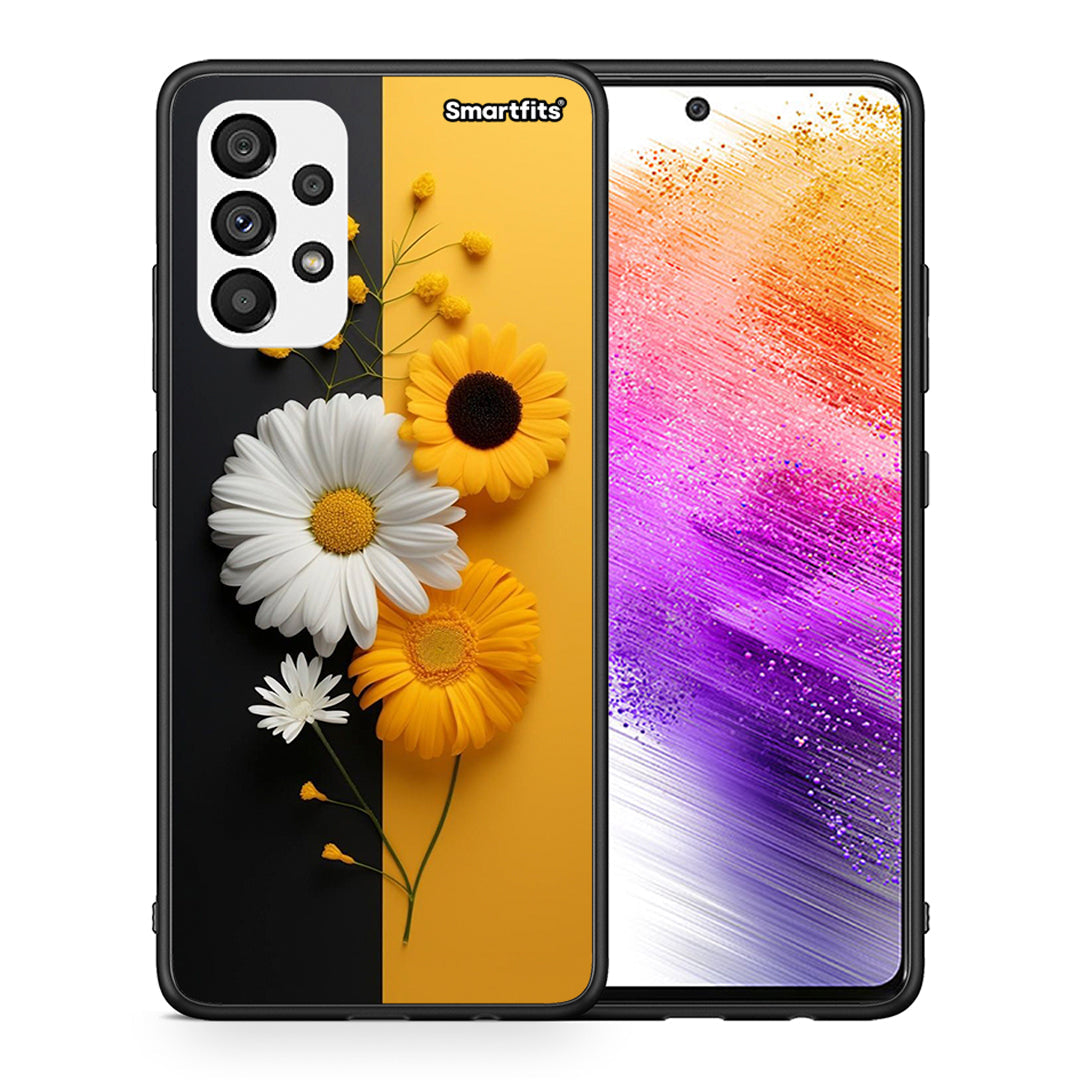 Θήκη Samsung A73 5G Yellow Daisies από τη Smartfits με σχέδιο στο πίσω μέρος και μαύρο περίβλημα | Samsung A73 5G Yellow Daisies case with colorful back and black bezels