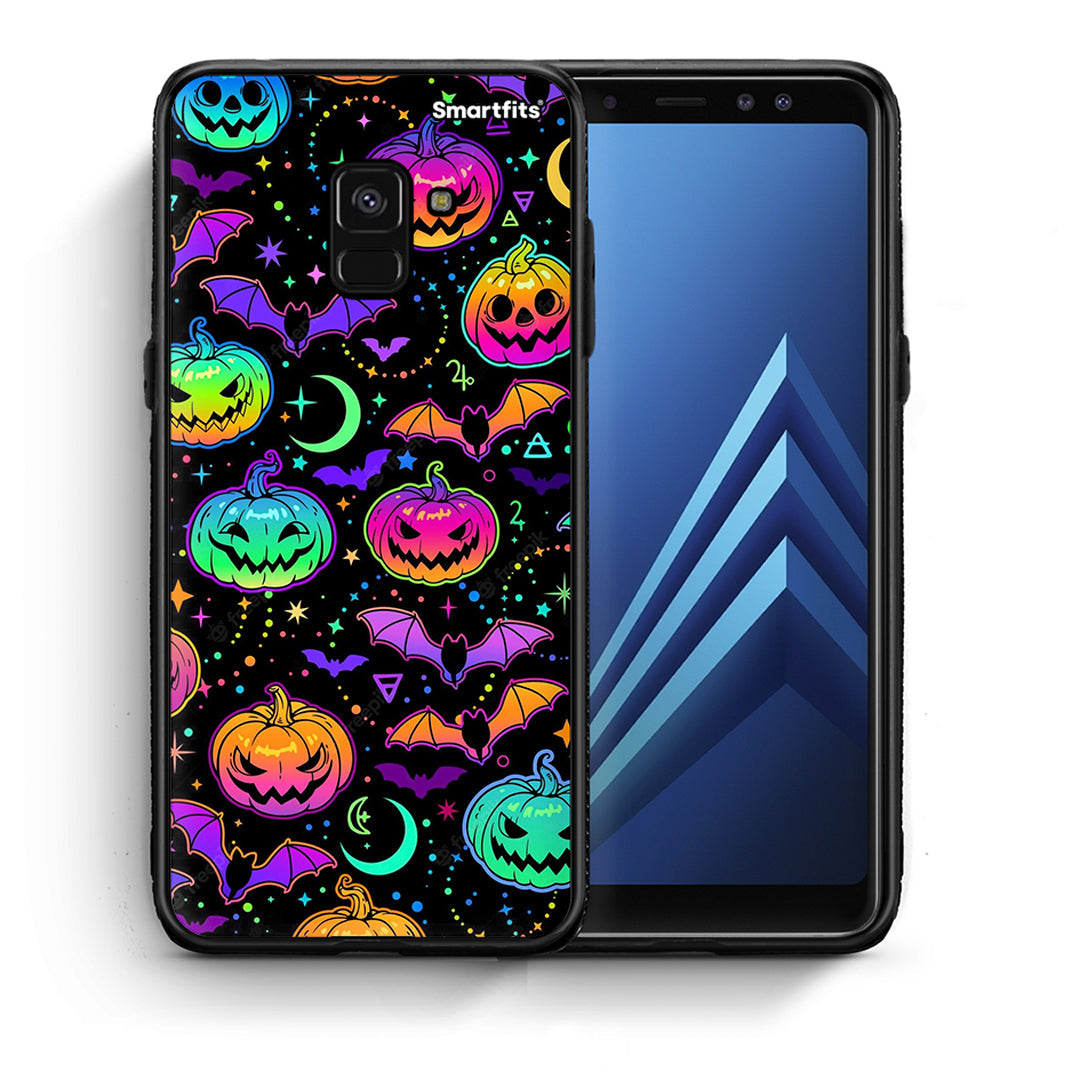 Θήκη Samsung A8 Neon Halloween από τη Smartfits με σχέδιο στο πίσω μέρος και μαύρο περίβλημα | Samsung A8 Neon Halloween case with colorful back and black bezels