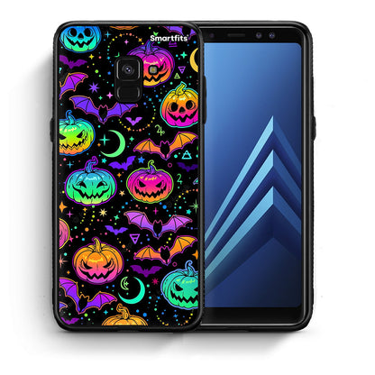 Θήκη Samsung A8 Neon Halloween από τη Smartfits με σχέδιο στο πίσω μέρος και μαύρο περίβλημα | Samsung A8 Neon Halloween case with colorful back and black bezels