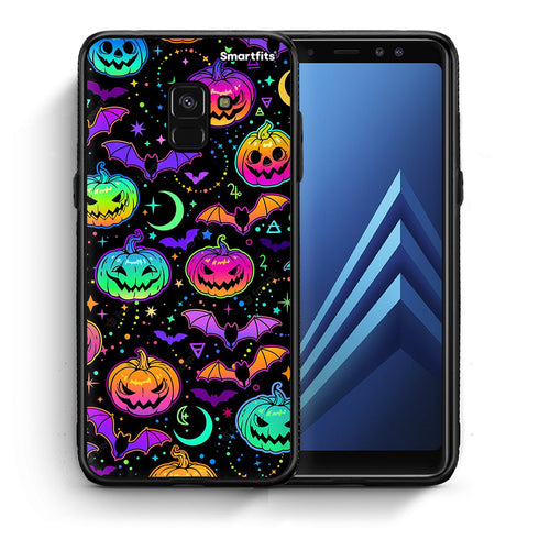 Θήκη Samsung A8 Neon Halloween από τη Smartfits με σχέδιο στο πίσω μέρος και μαύρο περίβλημα | Samsung A8 Neon Halloween case with colorful back and black bezels