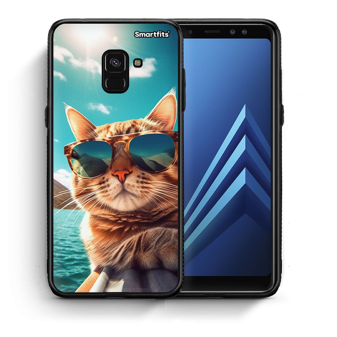Θήκη Samsung A8 Summer Cat από τη Smartfits με σχέδιο στο πίσω μέρος και μαύρο περίβλημα | Samsung A8 Summer Cat case with colorful back and black bezels