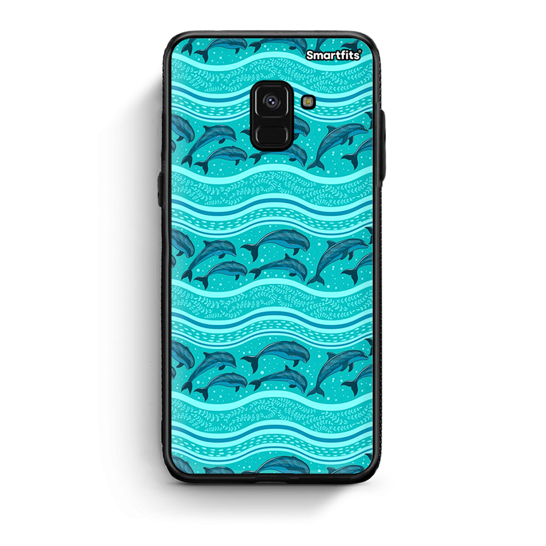 Samsung A8 Swimming Dolphins θήκη από τη Smartfits με σχέδιο στο πίσω μέρος και μαύρο περίβλημα | Smartphone case with colorful back and black bezels by Smartfits