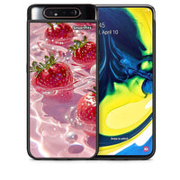 Thumbnail for Θήκη Samsung A80 Juicy Strawberries από τη Smartfits με σχέδιο στο πίσω μέρος και μαύρο περίβλημα | Samsung A80 Juicy Strawberries case with colorful back and black bezels