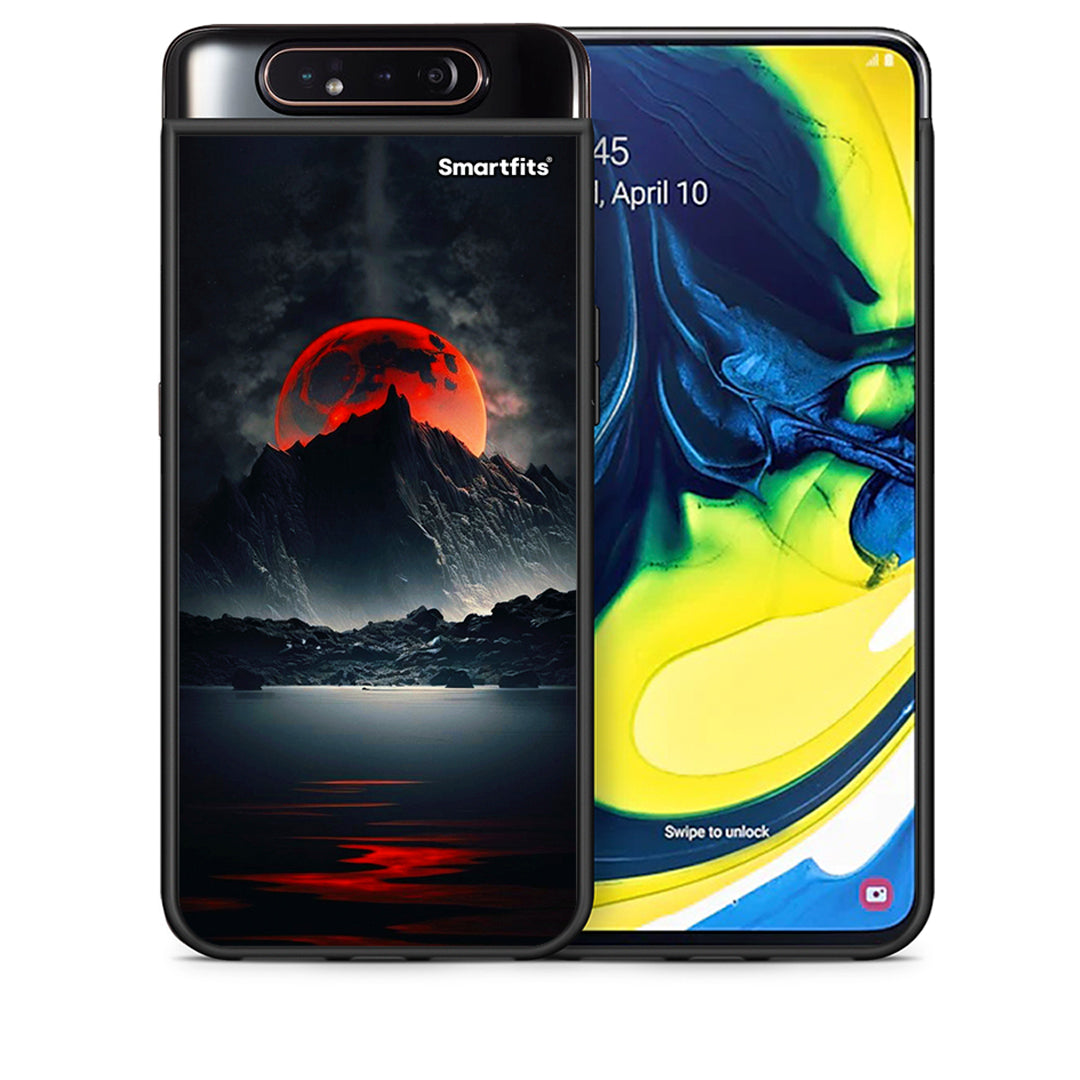 Θήκη Samsung A80 Red Full Moon από τη Smartfits με σχέδιο στο πίσω μέρος και μαύρο περίβλημα | Samsung A80 Red Full Moon case with colorful back and black bezels