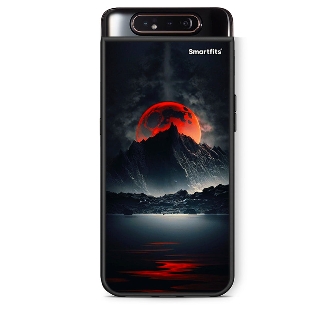 Samsung A80 Red Full Moon θήκη από τη Smartfits με σχέδιο στο πίσω μέρος και μαύρο περίβλημα | Smartphone case with colorful back and black bezels by Smartfits