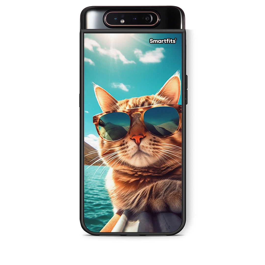 Samsung A80 Summer Cat θήκη από τη Smartfits με σχέδιο στο πίσω μέρος και μαύρο περίβλημα | Smartphone case with colorful back and black bezels by Smartfits