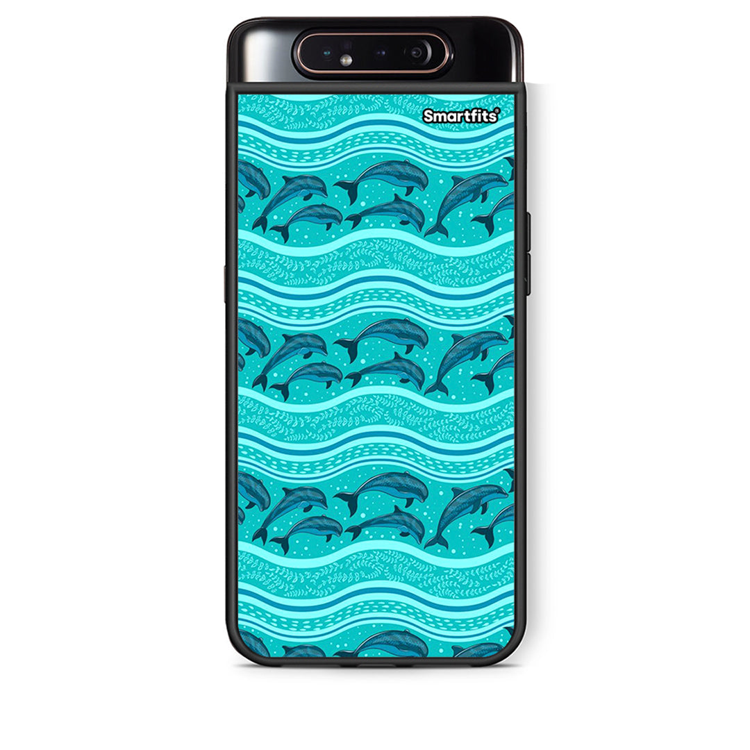 Samsung A80 Swimming Dolphins θήκη από τη Smartfits με σχέδιο στο πίσω μέρος και μαύρο περίβλημα | Smartphone case with colorful back and black bezels by Smartfits