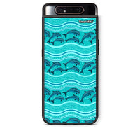 Thumbnail for Samsung A80 Swimming Dolphins θήκη από τη Smartfits με σχέδιο στο πίσω μέρος και μαύρο περίβλημα | Smartphone case with colorful back and black bezels by Smartfits