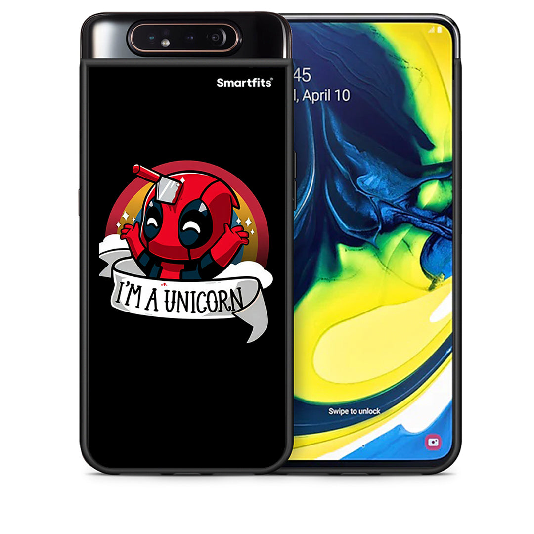 Θήκη Samsung A80 Unicorn Deadpool από τη Smartfits με σχέδιο στο πίσω μέρος και μαύρο περίβλημα | Samsung A80 Unicorn Deadpool case with colorful back and black bezels