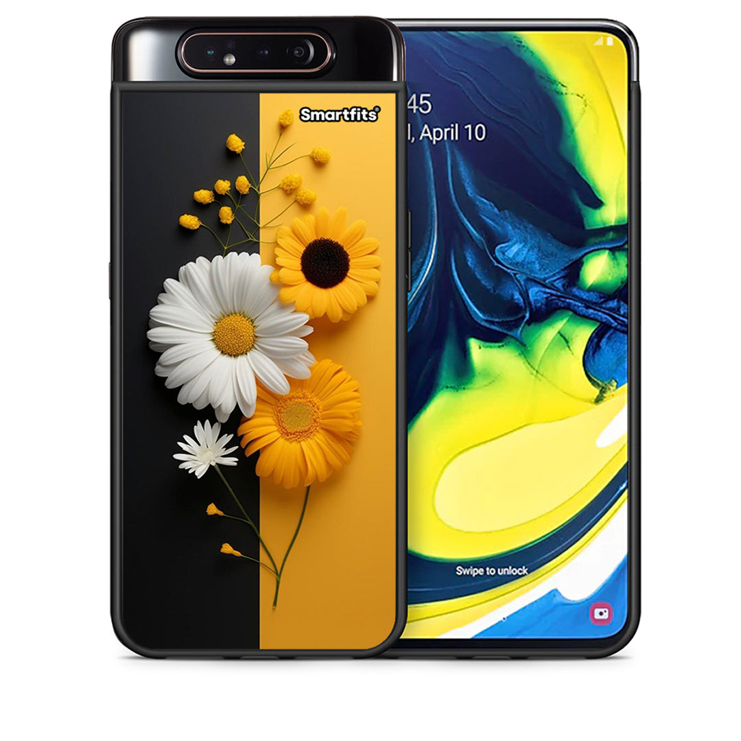 Θήκη Samsung A80 Yellow Daisies από τη Smartfits με σχέδιο στο πίσω μέρος και μαύρο περίβλημα | Samsung A80 Yellow Daisies case with colorful back and black bezels