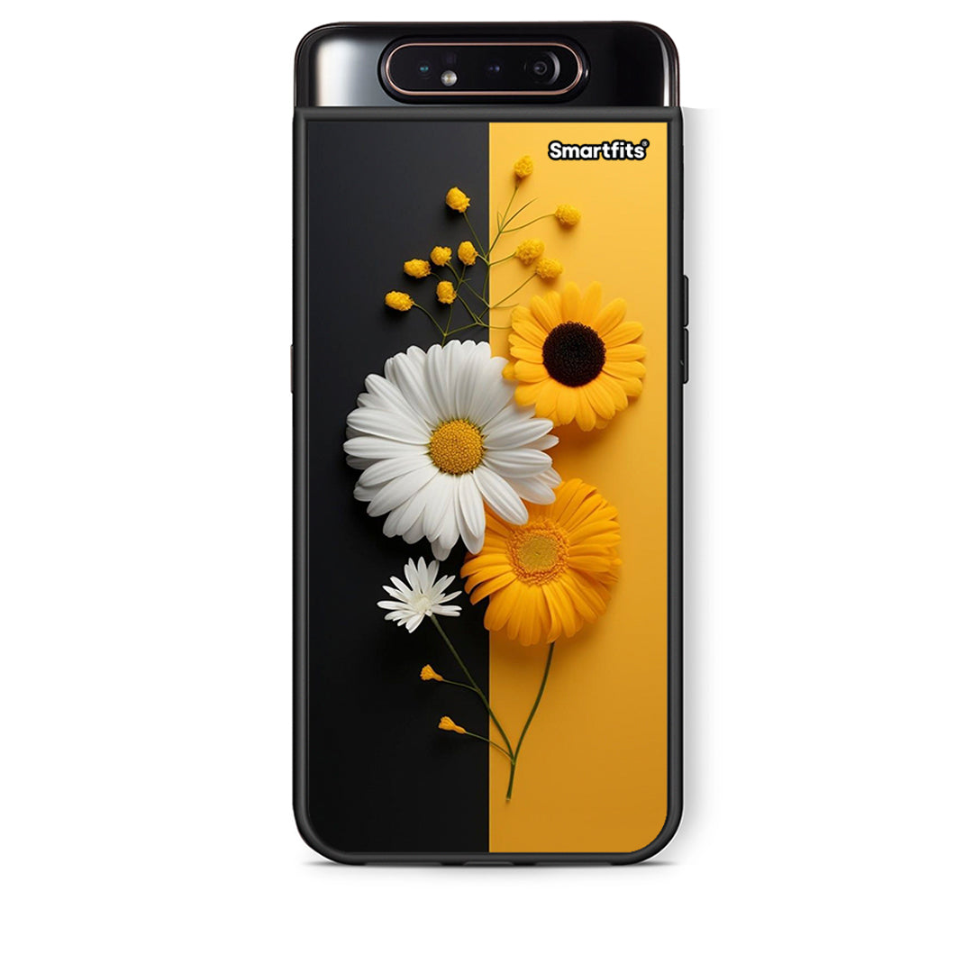 Samsung A80 Yellow Daisies θήκη από τη Smartfits με σχέδιο στο πίσω μέρος και μαύρο περίβλημα | Smartphone case with colorful back and black bezels by Smartfits