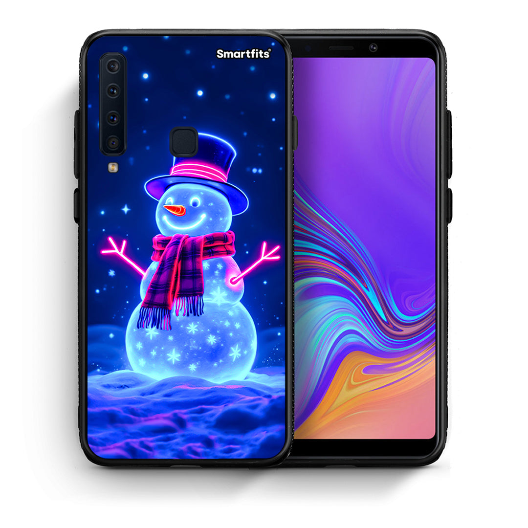 Θήκη Samsung A9 Christmas Neon Snowman από τη Smartfits με σχέδιο στο πίσω μέρος και μαύρο περίβλημα | Samsung A9 Christmas Neon Snowman case with colorful back and black bezels