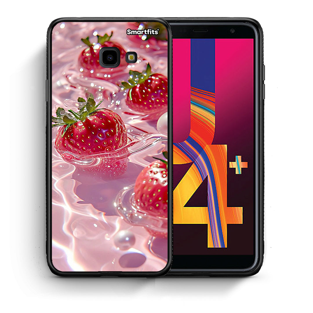 Θήκη Samsung J4 Plus Juicy Strawberries από τη Smartfits με σχέδιο στο πίσω μέρος και μαύρο περίβλημα | Samsung J4 Plus Juicy Strawberries case with colorful back and black bezels