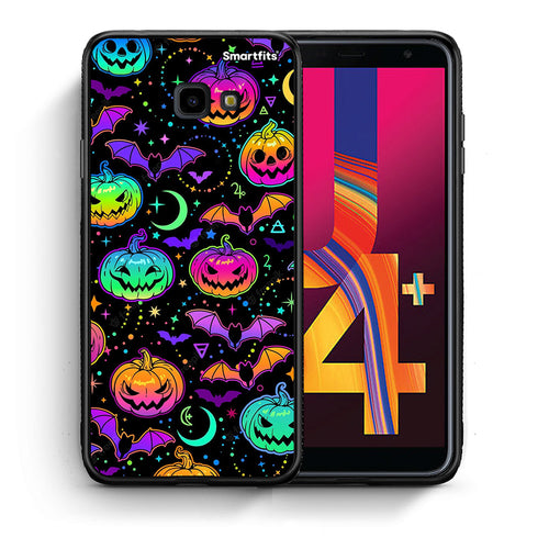 Θήκη Samsung J4 Plus Neon Halloween από τη Smartfits με σχέδιο στο πίσω μέρος και μαύρο περίβλημα | Samsung J4 Plus Neon Halloween case with colorful back and black bezels
