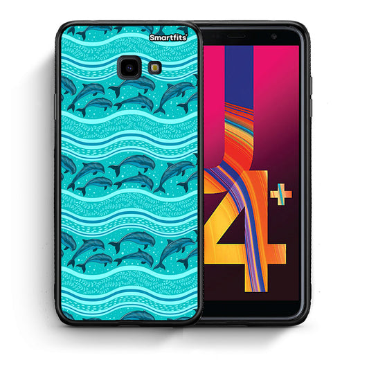 Θήκη Samsung J4 Plus Swimming Dolphins από τη Smartfits με σχέδιο στο πίσω μέρος και μαύρο περίβλημα | Samsung J4 Plus Swimming Dolphins case with colorful back and black bezels