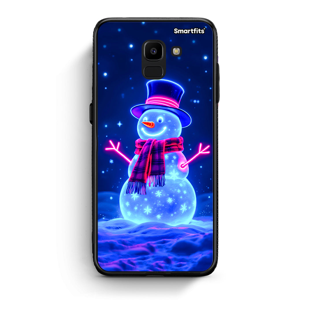 samsung J6 Christmas Neon Snowman θήκη από τη Smartfits με σχέδιο στο πίσω μέρος και μαύρο περίβλημα | Smartphone case with colorful back and black bezels by Smartfits