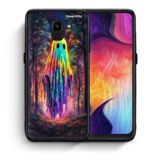 Θήκη Samsung J6 Halloween Ghost από τη Smartfits με σχέδιο στο πίσω μέρος και μαύρο περίβλημα | Samsung J6 Halloween Ghost case with colorful back and black bezels