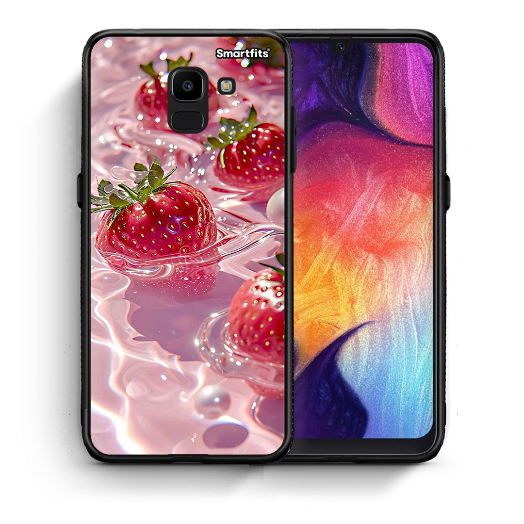 Θήκη Samsung J6 Juicy Strawberries από τη Smartfits με σχέδιο στο πίσω μέρος και μαύρο περίβλημα | Samsung J6 Juicy Strawberries case with colorful back and black bezels