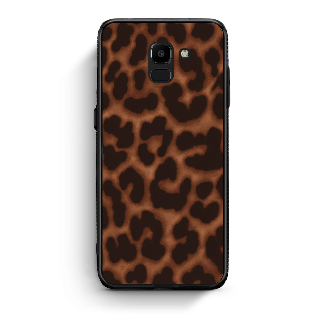 Θήκη Samsung Galaxy J6 Leopard Print Dark Brown από τη Smartfits με σχέδιο στο πίσω μέρος και μαύρο περίβλημα | Samsung Galaxy J6 Leopard Print Dark Brown case with colorful back and black bezels