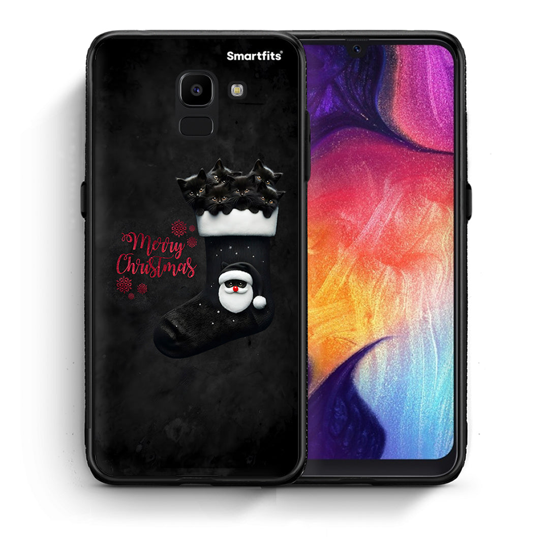 Θήκη Samsung J6 Merry Cat Christmas από τη Smartfits με σχέδιο στο πίσω μέρος και μαύρο περίβλημα | Samsung J6 Merry Cat Christmas case with colorful back and black bezels