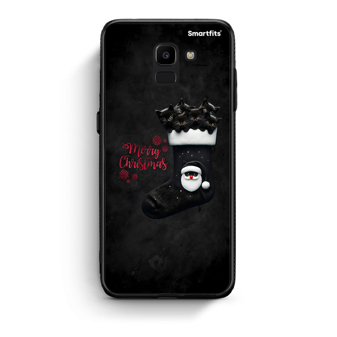 samsung J6 Merry Cat Christmas θήκη από τη Smartfits με σχέδιο στο πίσω μέρος και μαύρο περίβλημα | Smartphone case with colorful back and black bezels by Smartfits