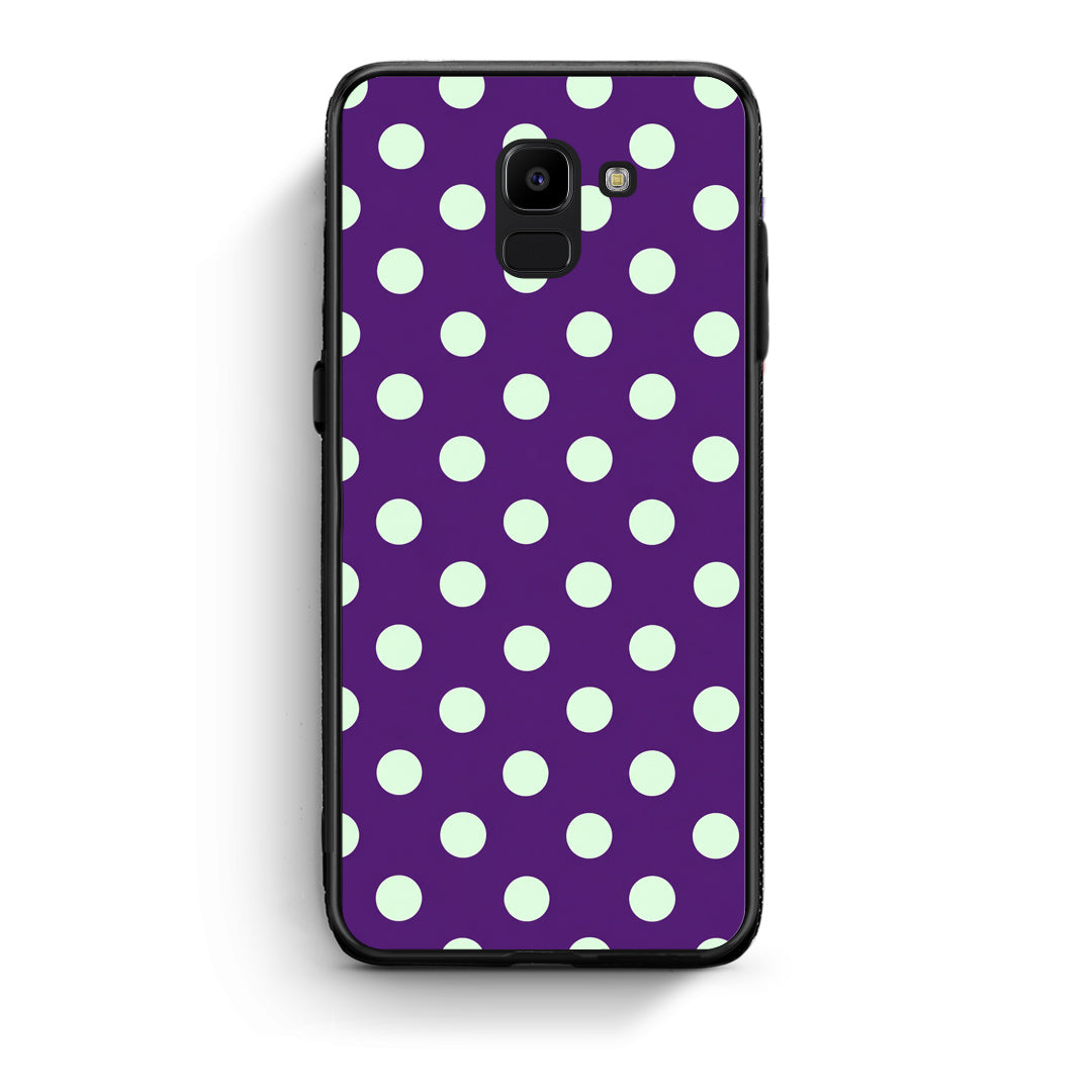 Θήκη Samsung Galaxy J6 Mint Polka Dots on Purple από τη Smartfits με σχέδιο στο πίσω μέρος και μαύρο περίβλημα | Samsung Galaxy J6 Mint Polka Dots on Purple case with colorful back and black bezels