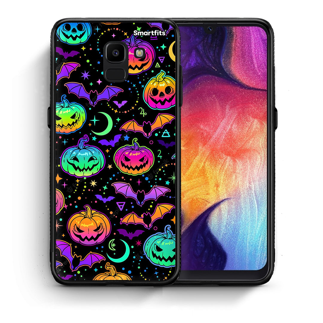 Θήκη Samsung J6 Neon Halloween από τη Smartfits με σχέδιο στο πίσω μέρος και μαύρο περίβλημα | Samsung J6 Neon Halloween case with colorful back and black bezels