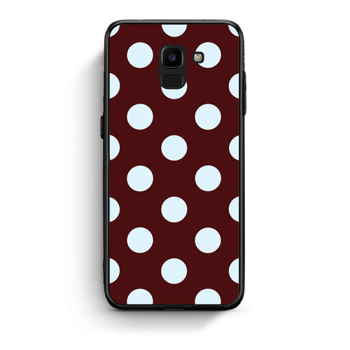 Θήκη Samsung Galaxy J6 Pale Blue Large Polka Dots on Burgundy από τη Smartfits με σχέδιο στο πίσω μέρος και μαύρο περίβλημα | Samsung Galaxy J6 Pale Blue Large Polka Dots on Burgundy case with colorful back and black bezels