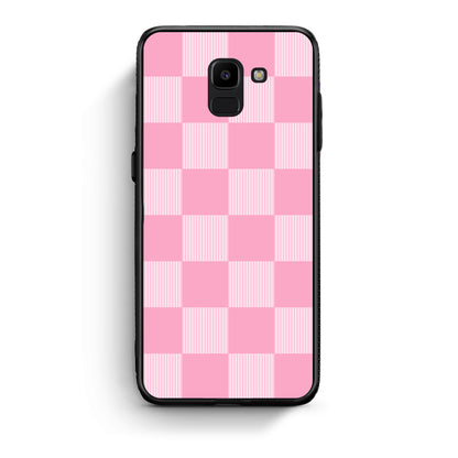 Θήκη Samsung Galaxy J6 Pink and White Striped Checks από τη Smartfits με σχέδιο στο πίσω μέρος και μαύρο περίβλημα | Samsung Galaxy J6 Pink and White Striped Checks case with colorful back and black bezels