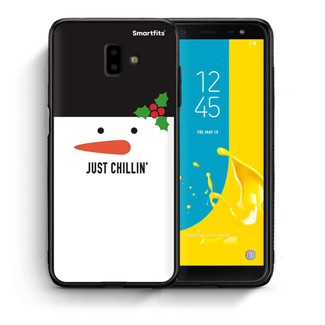 Θήκη Samsung J6+ Christmas Chillin από τη Smartfits με σχέδιο στο πίσω μέρος και μαύρο περίβλημα | Samsung J6+ Christmas Chillin case with colorful back and black bezels