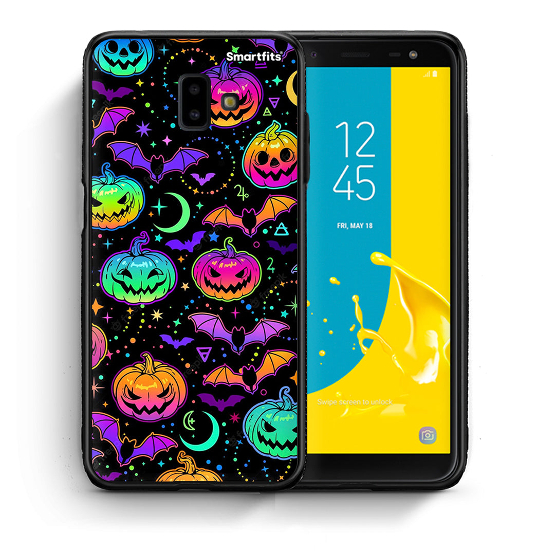 Θήκη Samsung J6+ Neon Halloween από τη Smartfits με σχέδιο στο πίσω μέρος και μαύρο περίβλημα | Samsung J6+ Neon Halloween case with colorful back and black bezels