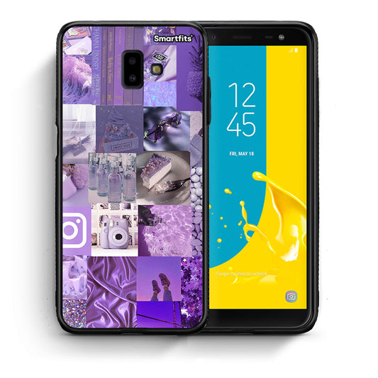 Θήκη Samsung J6+ Purple Aesthetic Collage από τη Smartfits με σχέδιο στο πίσω μέρος και μαύρο περίβλημα | Samsung J6+ Purple Aesthetic Collage case with colorful back and black bezels