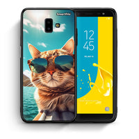 Thumbnail for Θήκη Samsung J6+ Summer Cat από τη Smartfits με σχέδιο στο πίσω μέρος και μαύρο περίβλημα | Samsung J6+ Summer Cat case with colorful back and black bezels