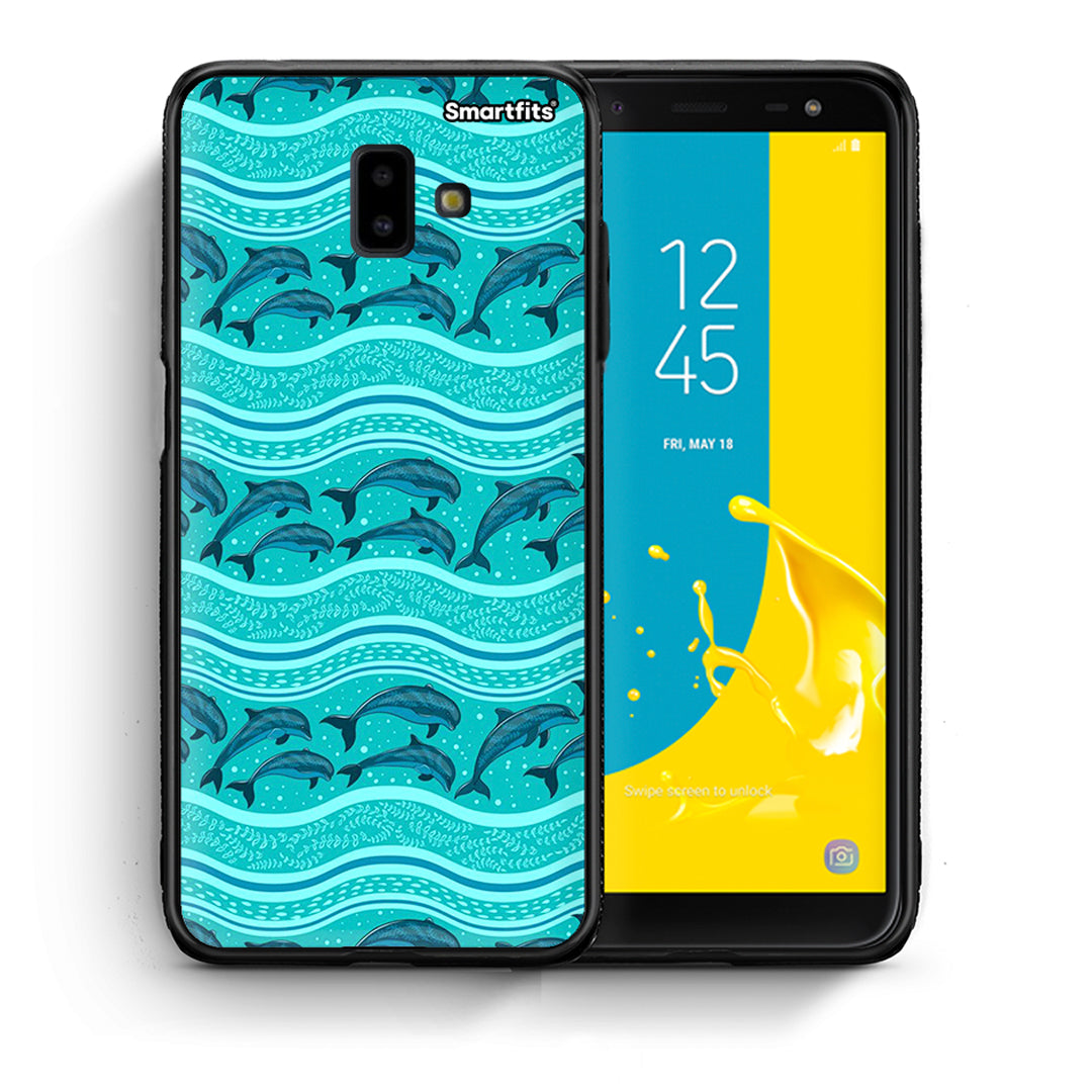 Θήκη Samsung J6+ Swimming Dolphins από τη Smartfits με σχέδιο στο πίσω μέρος και μαύρο περίβλημα | Samsung J6+ Swimming Dolphins case with colorful back and black bezels