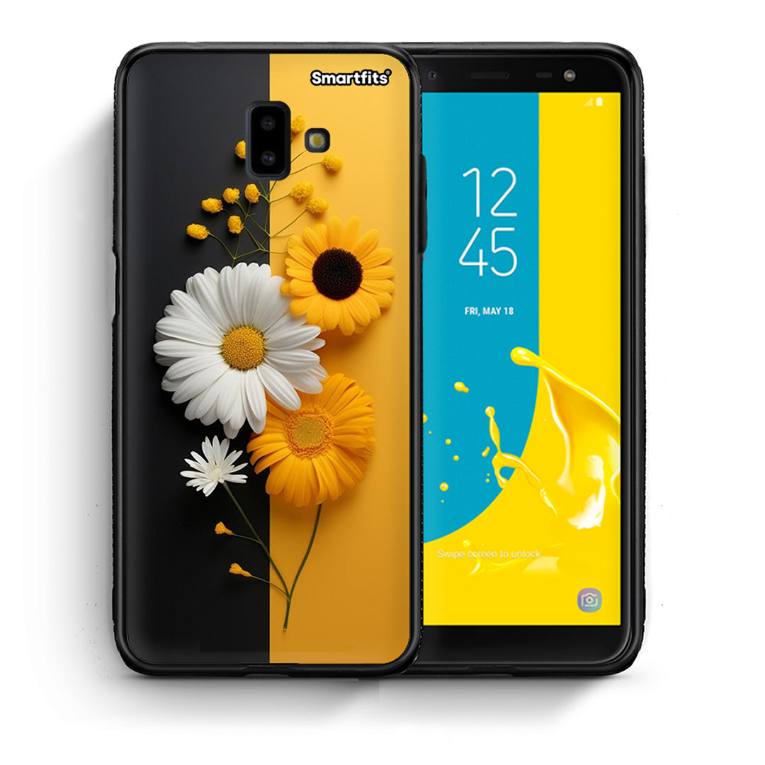 Θήκη Samsung J6+ Yellow Daisies από τη Smartfits με σχέδιο στο πίσω μέρος και μαύρο περίβλημα | Samsung J6+ Yellow Daisies case with colorful back and black bezels