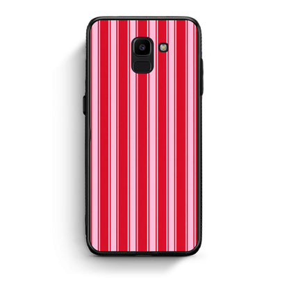 Θήκη Samsung Galaxy J6 Red and Pink Vertical Pinstripes από τη Smartfits με σχέδιο στο πίσω μέρος και μαύρο περίβλημα | Samsung Galaxy J6 Red and Pink Vertical Pinstripes case with colorful back and black bezels